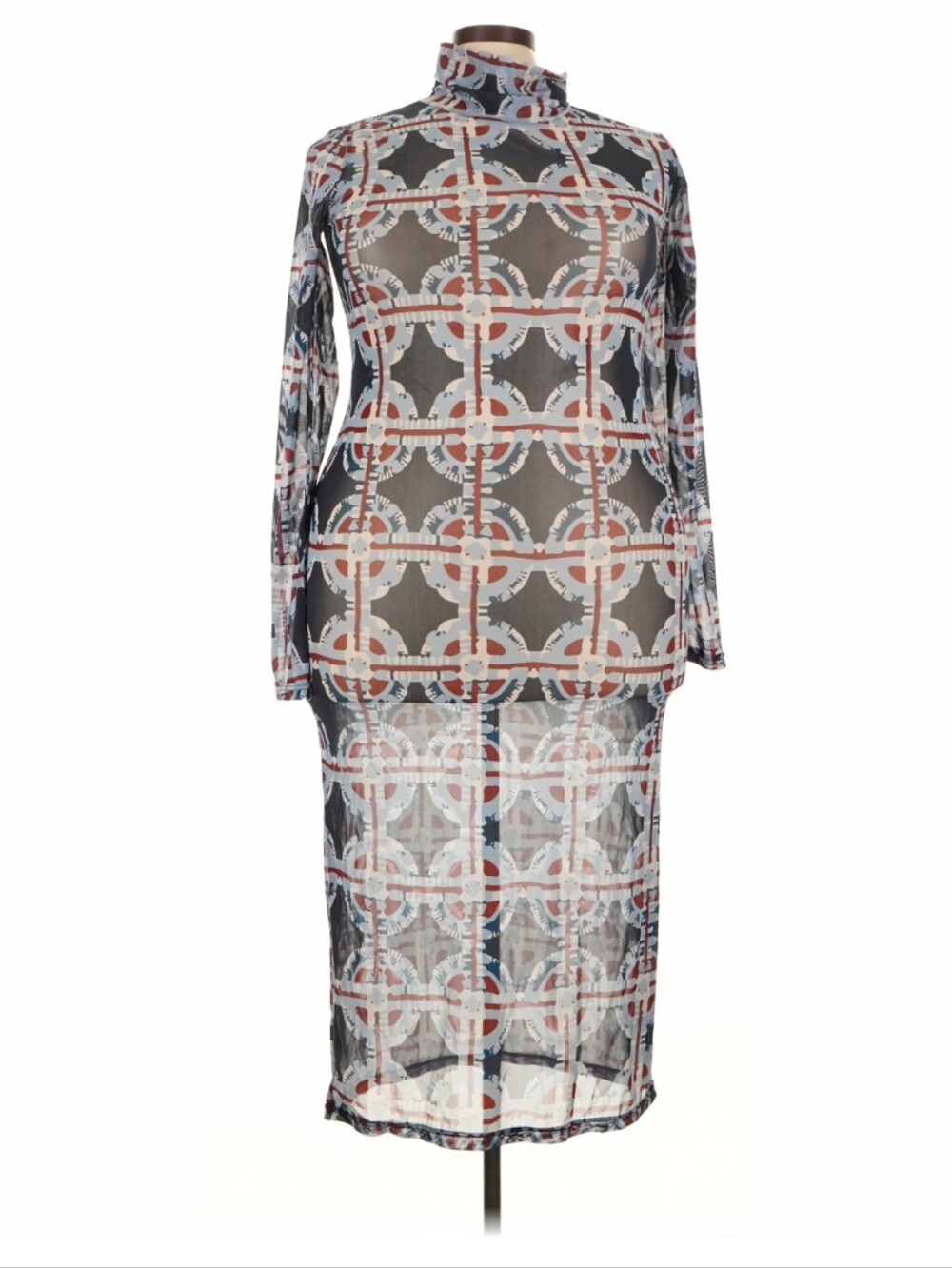 Hilary MacMillan Sheer Mesh Mock Neck Midi Dress Cover-Up | 2X | NWT - Picture 2 of 10